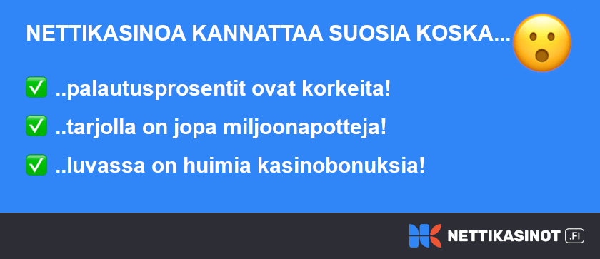 Nettikasinot pesevät niin sanotut suomalaiset kivijalkakasinot monessa asiassa.