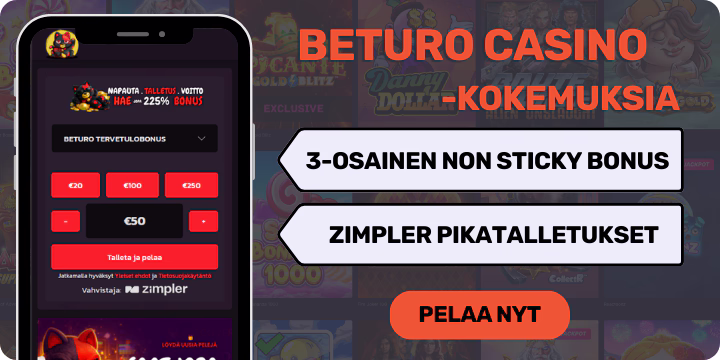 Beturo Casinolta 3-osainen tervetulobonus ja Zimpler pikatalletukset.
