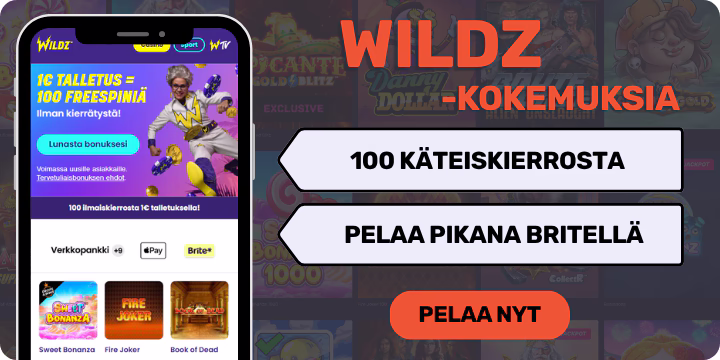 Wildz Casinolta 100 käteiskierrosta ja nopeat Brite talletukset.