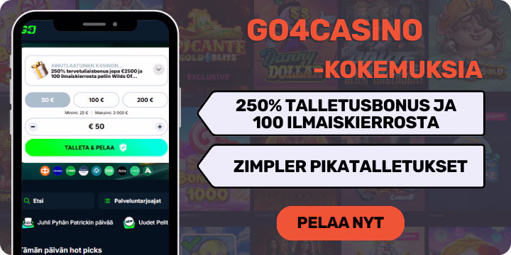 Go4Casinolta tervetuliaisbonus ja nopeat Zimpler talletukset.