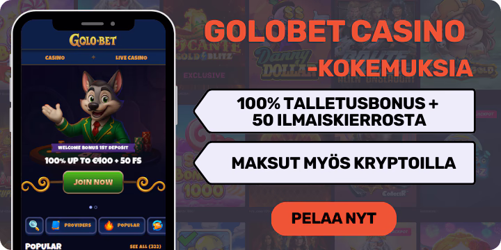 Aloita Golobet Casinolla tervetulobonuksella. Talletuksiin myös kryptot.