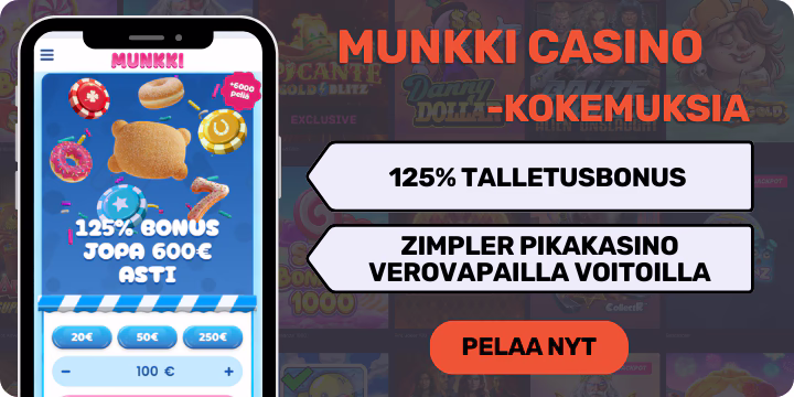 Munkki Casino on nopea ja verovapaa Zimpler kasino, josta 125% tervetulobonus.