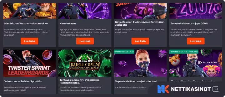 ninja kampanjat ja bonus