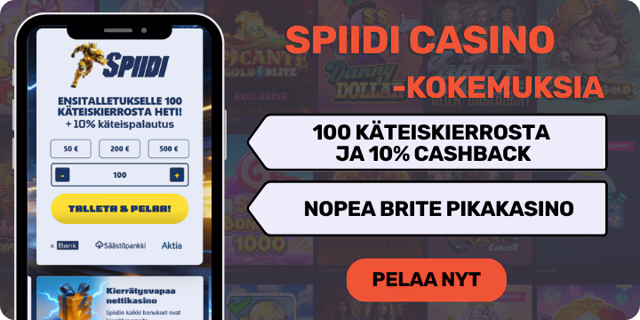 Spiidi Casino on nopea Brite pikakasino, josta käteiskierroksia sekä päivittäinen cashback.