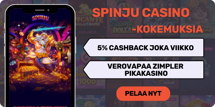 Spinju Casino on verovapaa Zimpler pikakasino, josta viikoittainen 5% cashback.
