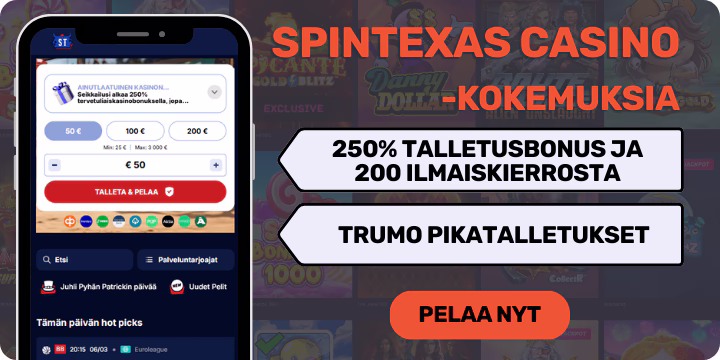 Tee Trumo pikatalletukset SpinTexas Casinolle ja ota alkuun 250% bonus.