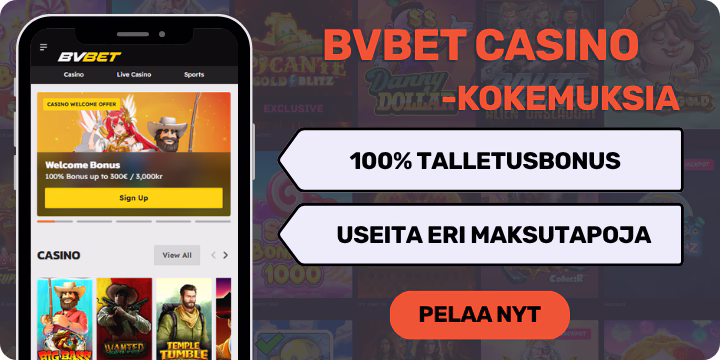 BVbetiltä 100% talletusbonus uusille pelaajille.
