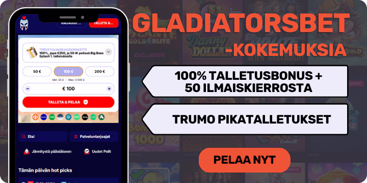 Gladiatorsbet casinolta tervetulobonus ja nopeat Trumo talletukset.
