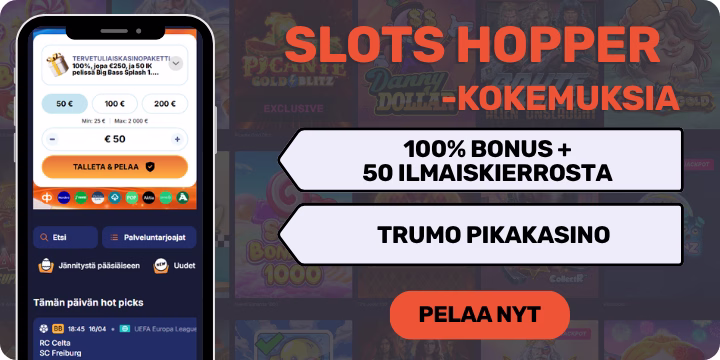 Slots Hopper kokemuksia saa 3-osaisella tervetulobonuksella.