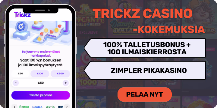 Trickz Casinolle pelit käyntiin ilman rekisteröitymistä Zimplerillä.