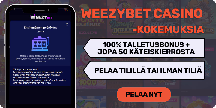 WeezyBet Casinolta talletusbonus ja käteiskierroksia.