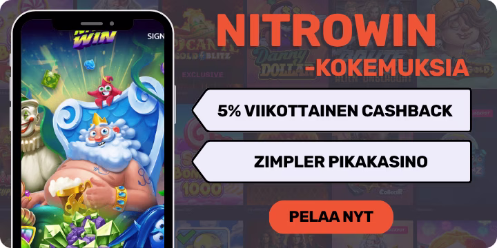 NitroWin casino kokemuksia nopeasti 5% käteispalautuksella.