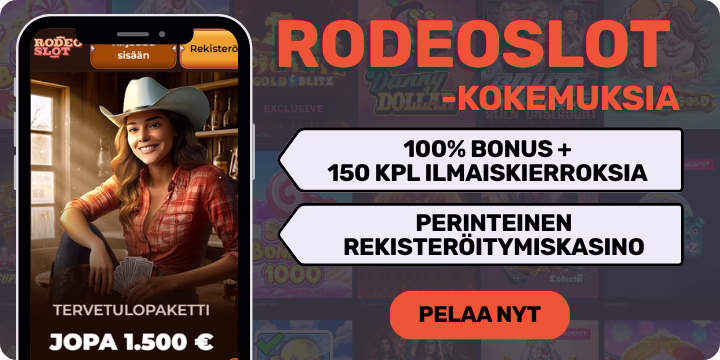RodeoSlot kasinolta otat 100% talletusbonuksen ja 150 ilmaiskierrosta. 