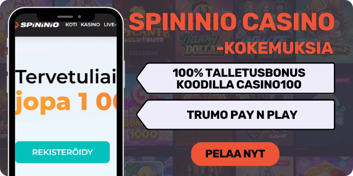 Spininio kokemuksia 100% tervetulobonuksella nopeasti.