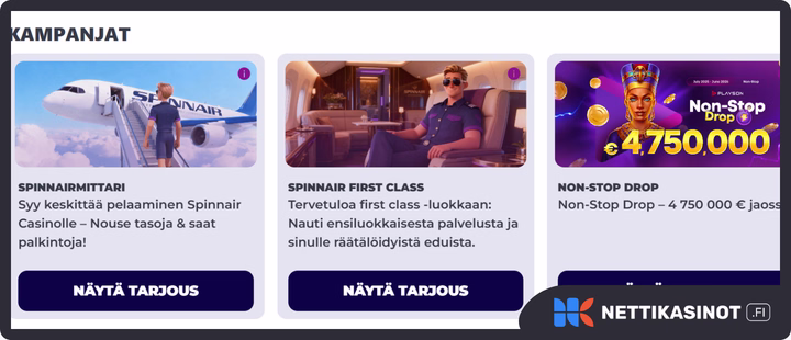 Spinnair kampanjat ja bonus