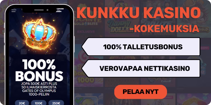 Kunkkukasino kokemuksia 100% talletusbonuksella sekä 50 ilmaiskierroksella.