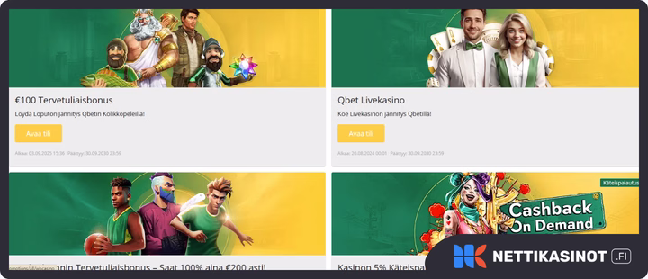 Qbet Casino kampanjat ja bonus