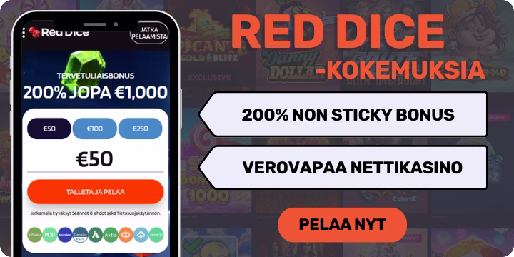 Red Dice casino kokemuksia isolla non sticky bonuksella.