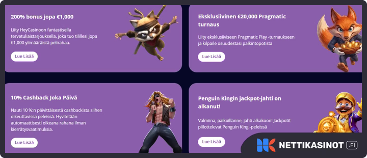 HeyCasino kampanjat ja bonus