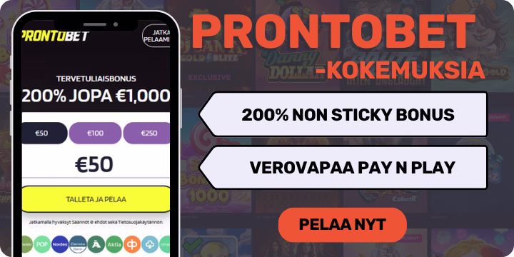 ProntoBet kokemuksia non sticky bonuksella.