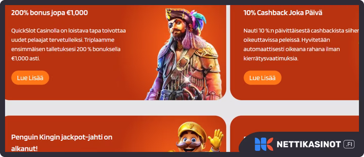 Quickalot kampanjat ja bonus