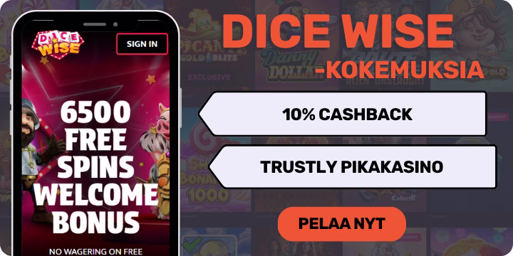 DiceWise kokemuksia viikottaisella cashback bonuksella.