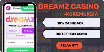 Creamz kokemuksia 10% cashback bonuksella.