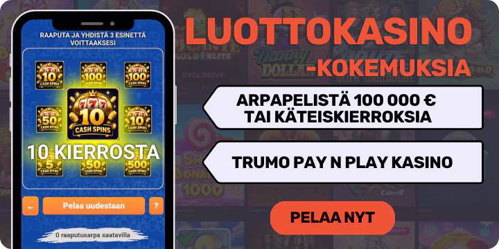 Luottokasino on Trumo pikakasino, jossa ensitalletuksella pääset raaputtamaan arpaa.